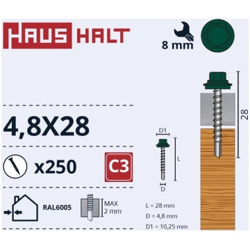 SELF SCREW 4 8X28 WOOD+EPMD RAL6005(250) 000051380