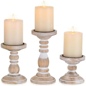 Koka sveču turētāji stabuļu svecēm: Svečturi: 3 ba