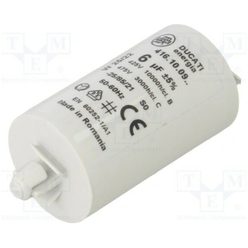 Capacitor: polypropylene; motors, run; 6uF; 400VAC