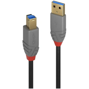 Lindy 0.5m USB 3.2 Type A to B Cable, 5Gbps, Anthr