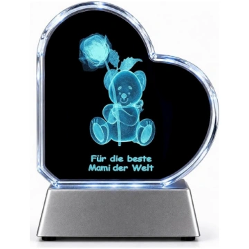 LED stikla gravējums „Sirds“ – 3D rotaļlieta „Tedd