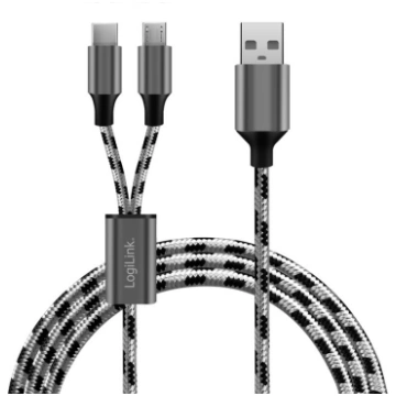 USB2.0 cable, A/M to micro-USB + USB-C, 1.2m | CU0