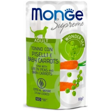 MONGE CAT SUPREME konservi kaķiem Tuncis, burkāni,