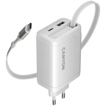 Kompakts sienas lādētājs ar integrētu USB C kabeli