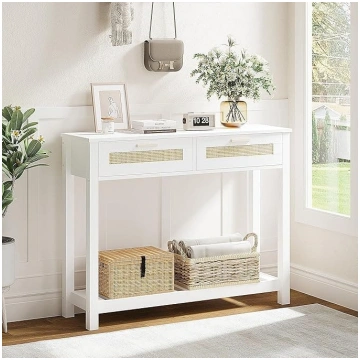 Rattan Console Table with 2 Drawers, Modern Side T