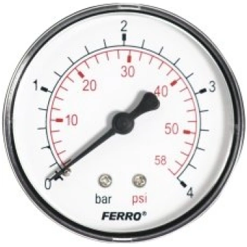Manometrs Ferro 63mm 1/4" aksiālais, 0-4 bar