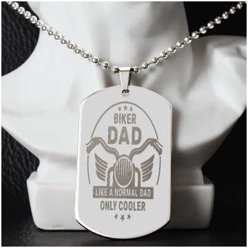 Cool Biker Dad Engraved Dog Tags Necklace