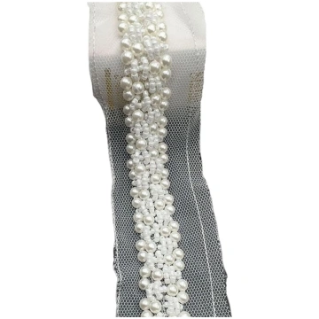 2 jards 5,5 cm Weiß/schwarz Perle Perlen Spitze Tr
