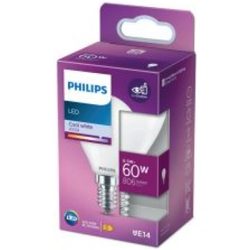 PHILIPS LED stikla 60W E14 Auksti balta 4000K P45 