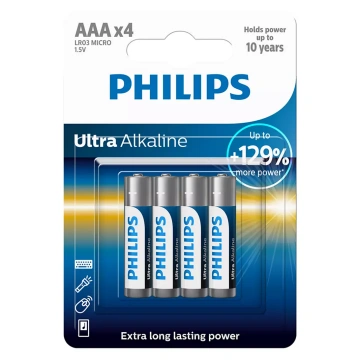 Philips Ultra Alkaline, AAA, 4 gab. - Baterijas, L