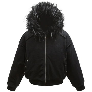 IAC | PLUSH AND FUR BOMBER JACKET - 2XL / Black