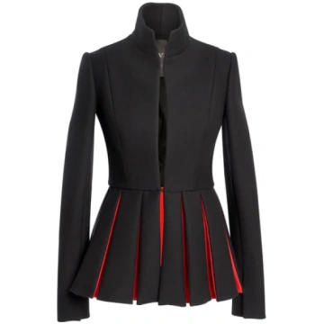 Black Wool Jacket With Long Red Pleats