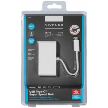 Vivanco USB hub USB-C 3.1 4 portu, balts (34292) 3