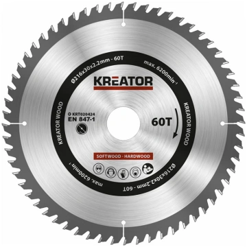 Kreator Zāģa ripa kokam 216x30x2.2mm, 60 zobi Krea