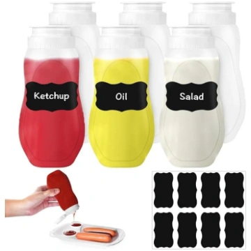 6 plastmasas pudeles ar vāciņu, 11oz mērces pudele