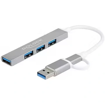 Delock 4 Port Slim USB Hub with USB Type-C or USB 