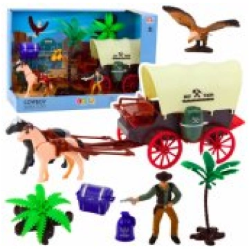 LEAN Toys Cowboy Set Figuren Westernwagen Pferde C