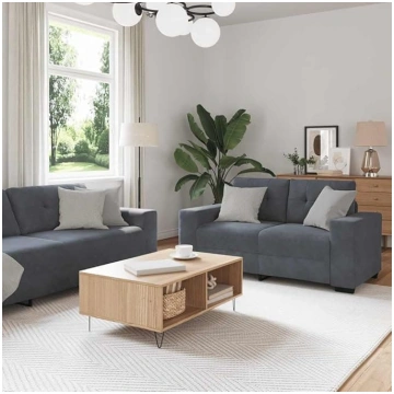 2-teiliges Sofa-Set mit Kissen, dunkelgrauer Samt,