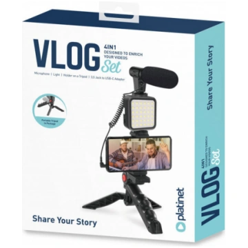 Vlogēšanas komplekts ar statīvu / mikrofonu / Plak