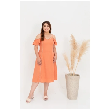 Cold Shoulder Ladder Panel Dress (Persimmon) - UK 