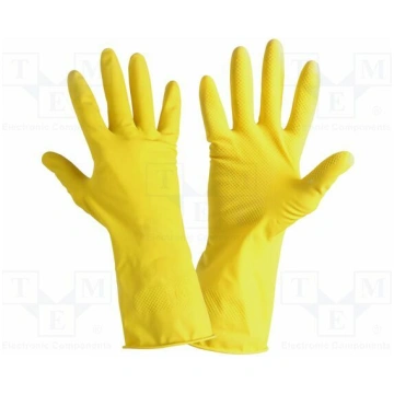 Protective gloves; Size: 9; yellow; latex; tag | L