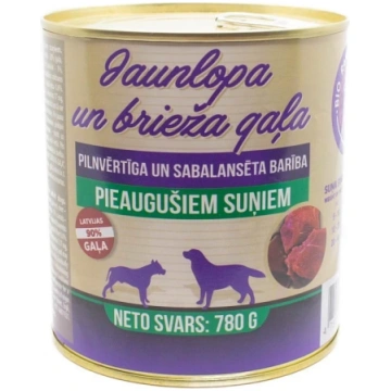 Jaunlopa gaļa un briedis - konservi suņiem 800g Bi