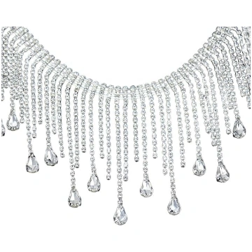 Strass-Fransenbordüre, Tropfenanhänger, Silberkett