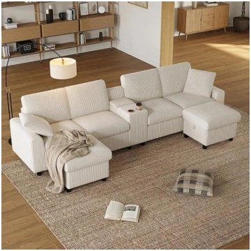 Bladez U-Shaped Corduroy Corner Sofa with Sleep Fu