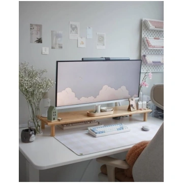 Bamboo Dual Monitor Riser with Adjustable Height f