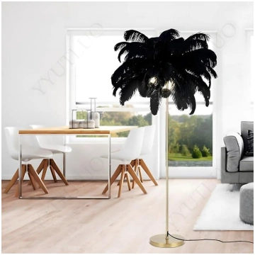 Modernā lampa ar spalvām, stāvlampa no dabīgām str