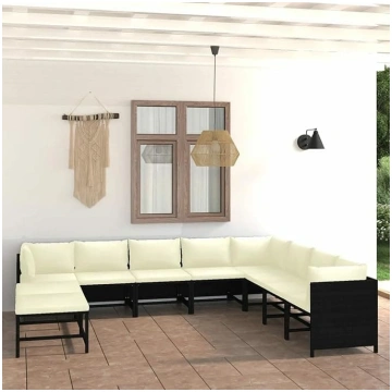 9 Piece Garden Sofa Set with Cushions Black Poly R