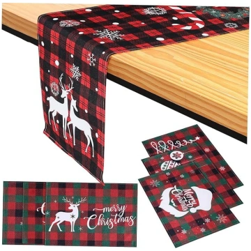 Alipis 7-Piece Christmas Table Runner Place Mat De