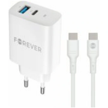 Forever TC-07 PD QC 1x USB-C 1x USB 30W White + US