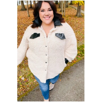 Feeling Bold Ivory Sherpa Fleece Faux Leather Jack