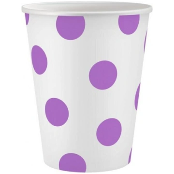 Papīra krūzes ar violetiem punktiem, 6 gab., 250 m