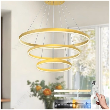 Mūsdienīga DIY apļa LED lustra, 3 zelta gredzeni, 