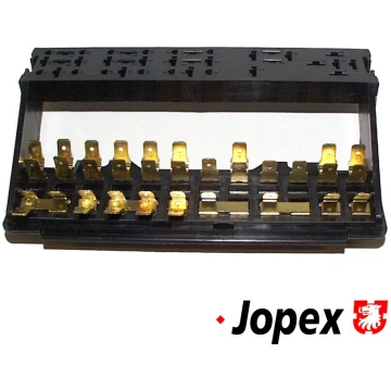 Fuse box without cover, black, for 12 fuses JOPEX