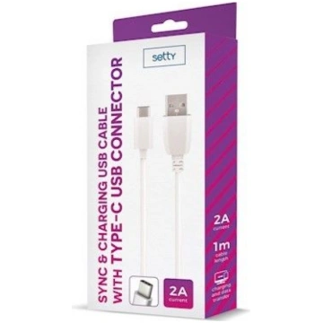 Setty Universal USB Type-C Cable 1m 2A White GSM04