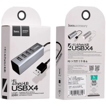 HOCO HUB HB1 USB 1 x 4 Sadalītājs pelēks ( HOCO HU