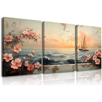 Piy Painting Sunset Sailing Triptych Sienas bildes