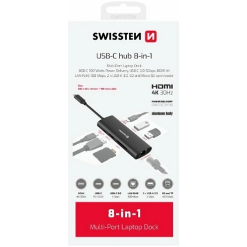 Swissten 8in1 USB-C Hubs Alumīja Centrmezgls USB-C