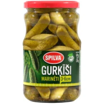 Gurķi marinēti (3-6cm) kornišoni Spilva 670gr (mēr