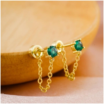 2Pcs Gold Plated Tiny CZ Unilateral Tassel Ear Stu