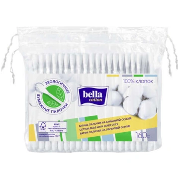 Vates kociņi Bella Cotton, 160 gab., balta krās