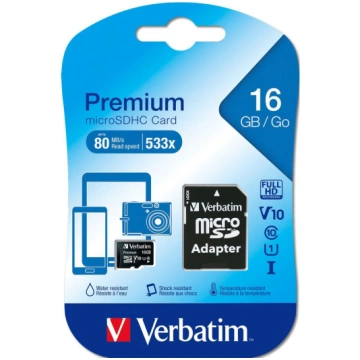 Verbatim microSDHC 16GB Class 10 ar adapteri