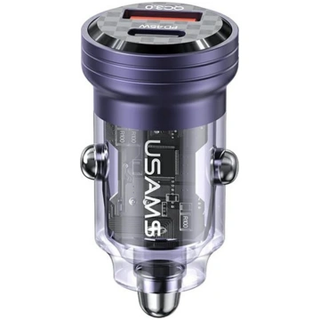 USAMS Ład. sam. C35 USB+USB-C 45W Fast Charge fiol