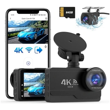SIGRILL 4K/2K+1080P Dash Cam Car Front Rear, WiFi 