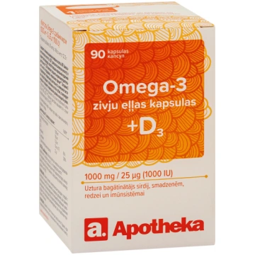 APOTHEKA Omega-3 zivju eļļa 1000 mg D3 vitamīns 10