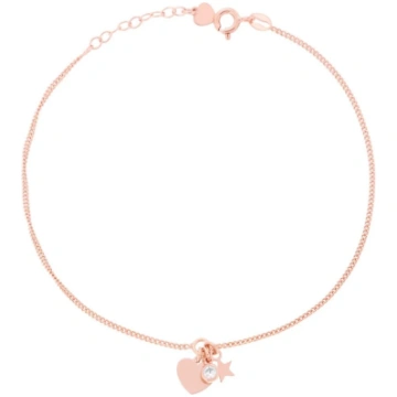 925 Sterling Silver Anklet with Heart, Star and Cu