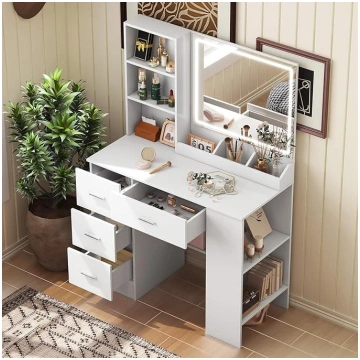 White Dressing Table with LED Lighting, 4 Drawers,